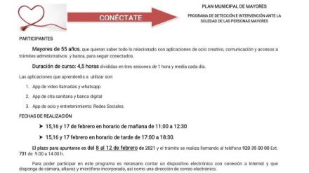 Abierto el plazo de inscripción para participar en el taller Conéctate del Plan Municipal de Mayores