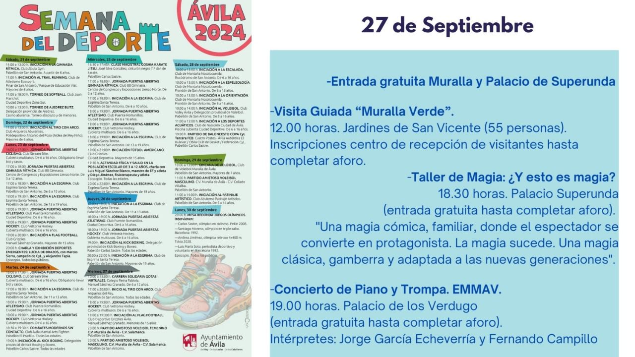 Actividades programadas hasta el 30 de septiembre en Ávila