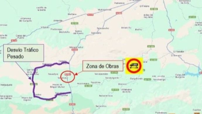 Corte parcial en la N-502 en Ávila por obras en el viaducto del Río Astillero