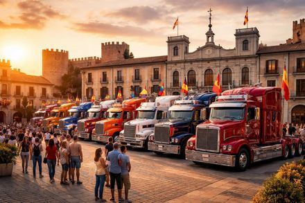 Concentración de camiones en Ávila para apoyar a Aspaym el 23 de mayo