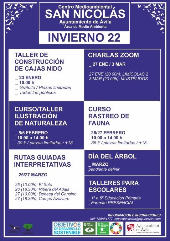 Programación de invierno del Centro Medioambiental San Nicolás de Ávila