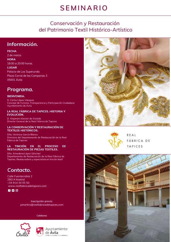 Agenda: Seminario de Conservación y Restauración del Patrimonio Textil Histórico-Artístico en Ávila