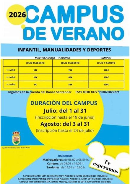 Inscripciones abiertas para el Campus de Verano 2026 en Arenas de San Pedro