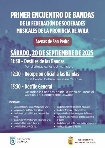 Arenas de San Pedro será sede del primer encuentro de bandas musicales de Ávila