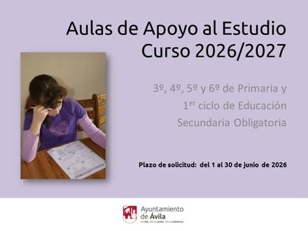 Inscripciones abiertas para Aulas de Apoyo al Estudio en Ávila