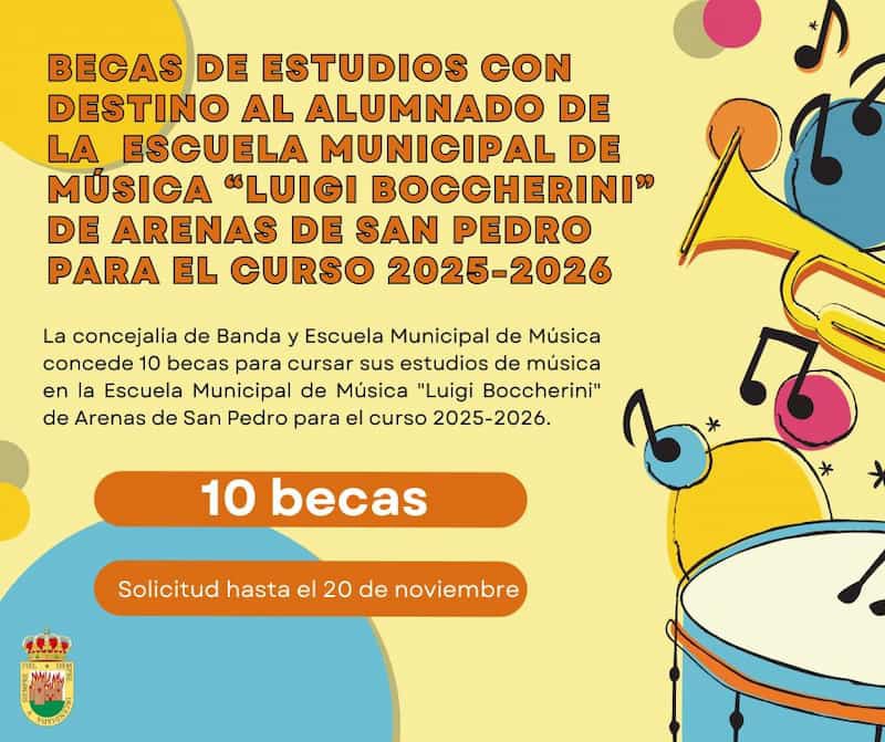 Convocan becas para estudiantes de la EMM Luigi Boccherini en Arenas de San Pedro para el curso 2025/26