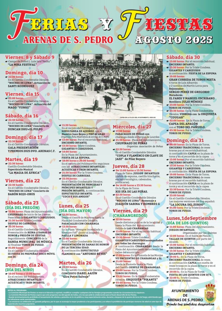 Arenas de San Pedro revela el cartel de sus Ferias y Fiestas 2025