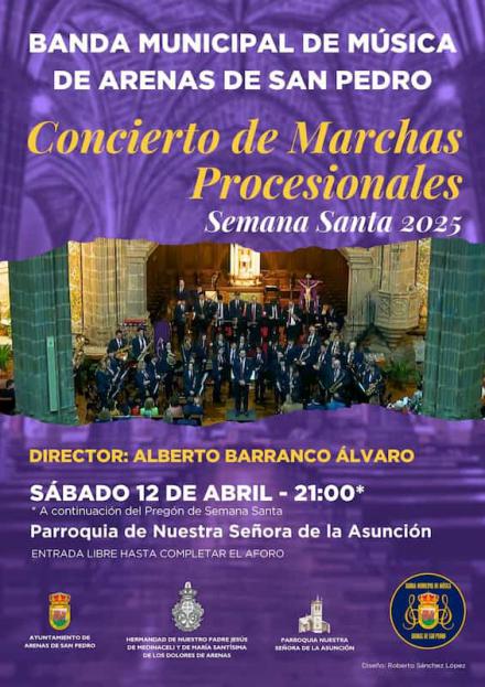 Concierto de la Banda Municipal en Arenas de San Pedro durante el Pregón de Semana Santa 2025