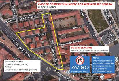 Interrupción del suministro de agua en la C/ Reina Isabel por reparaciones