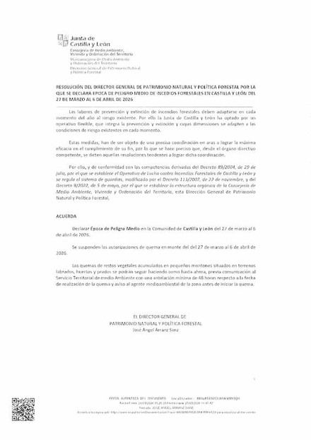 Peligro medio de incendios forestales en Arenas de San Pedro del 27 de marzo al 6 de abril de 2026