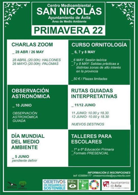 Programación de Primavera 2022 en el Centro Medio Ambiental de San Nicolás