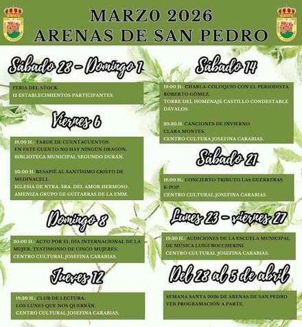 Cultura y eventos destacados en Arenas de San Pedro para marzo 2026