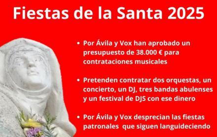 PSOE Ávila cuestiona la calidad de las fiestas de la Santa 2025