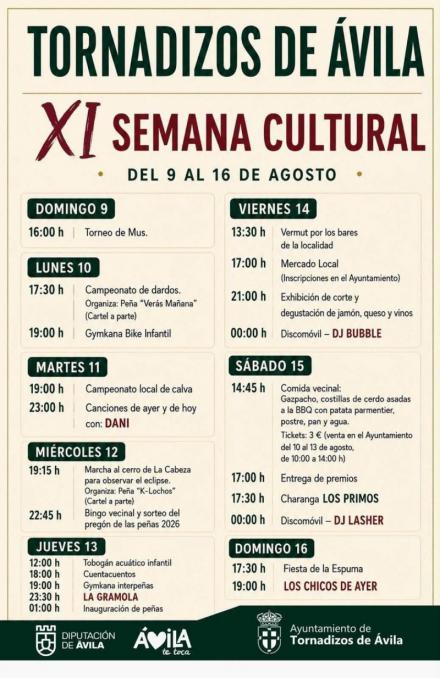 Tornadizos de Ávila celebra su XI Semana Cultural con más de 20 actividades