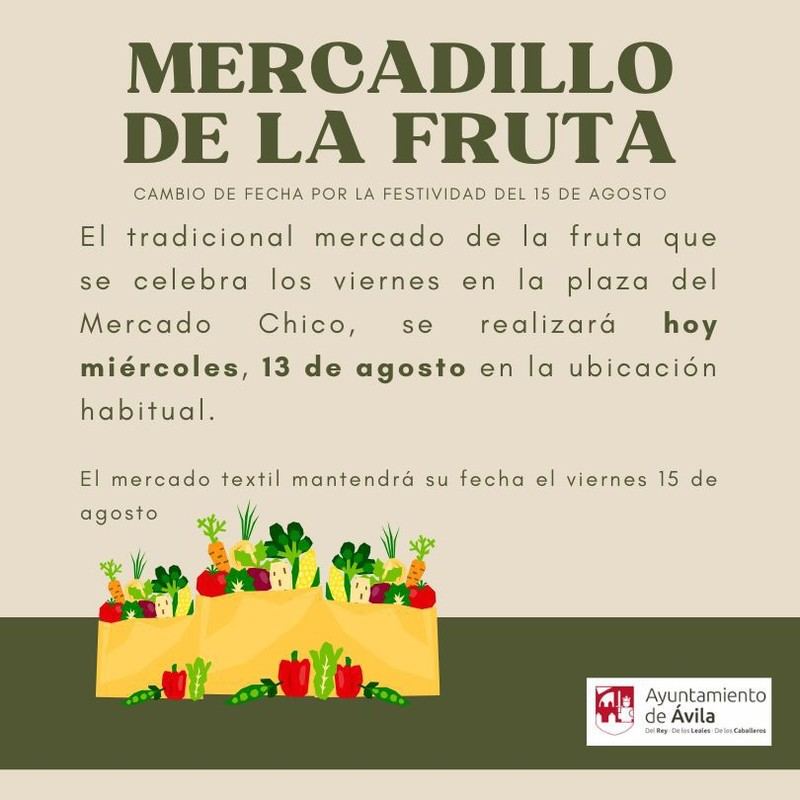 El Mercadillo del Chico se traslada al 13 de agosto por la festividad del 15